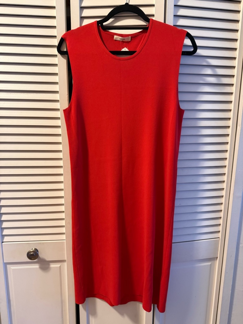 CELINE Paris Red Ribbed Knit Sleeveless Shift Dress Size M NWT! $1,150